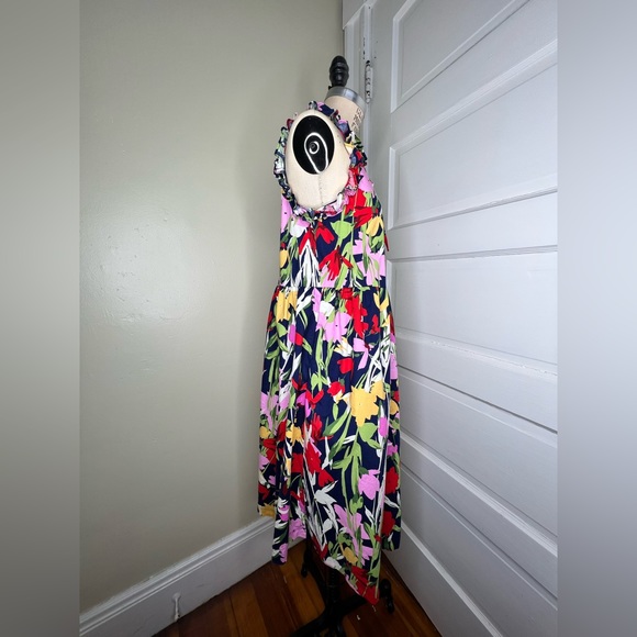 Maggy London Kayla Floral Trapeze Dress navy pink 4 Small Cotton EUC - Picture 5 of 14